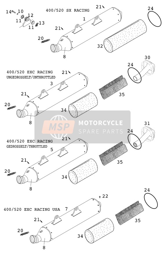 KTM 520 SX RACING Europe 2000 Exhaust System for a 2000 KTM 520 SX RACING Europe