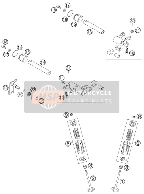 KTM 525 EXC USA 2007 Commande de soupape pour un 2007 KTM 525 EXC USA