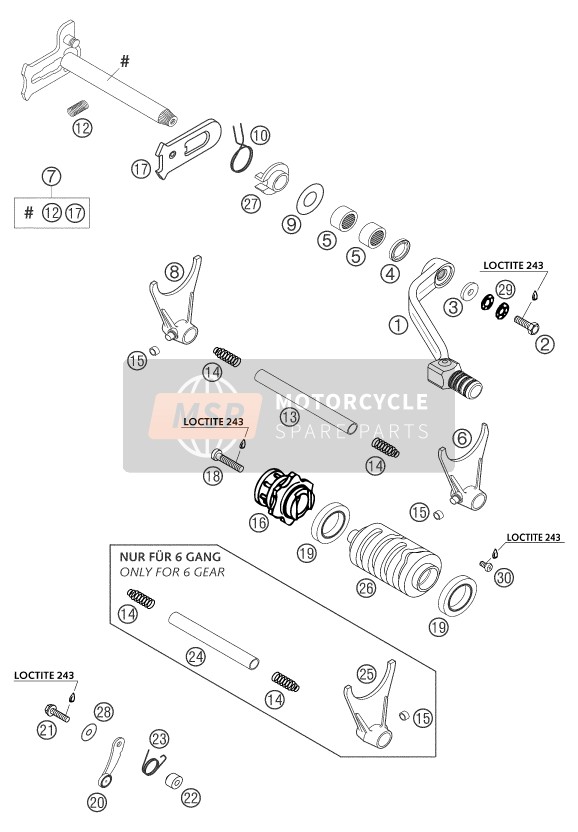 KTM 525 EXC-G RACING USA 2004 Mécanisme de changement de vitesse pour un 2004 KTM 525 EXC-G RACING USA