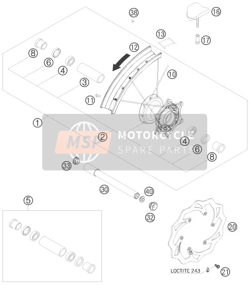 KTM 525 EXC FACTORY RACING Australia 2007 Rueda delantera para un 2007 KTM 525 EXC FACTORY RACING Australia