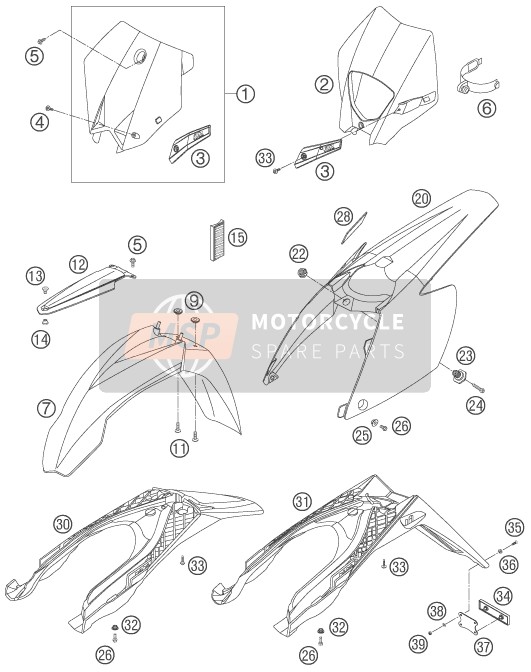 KTM 525 EXC FACTORY RACING Australia 2007 Masker, Spatborden voor een 2007 KTM 525 EXC FACTORY RACING Australia