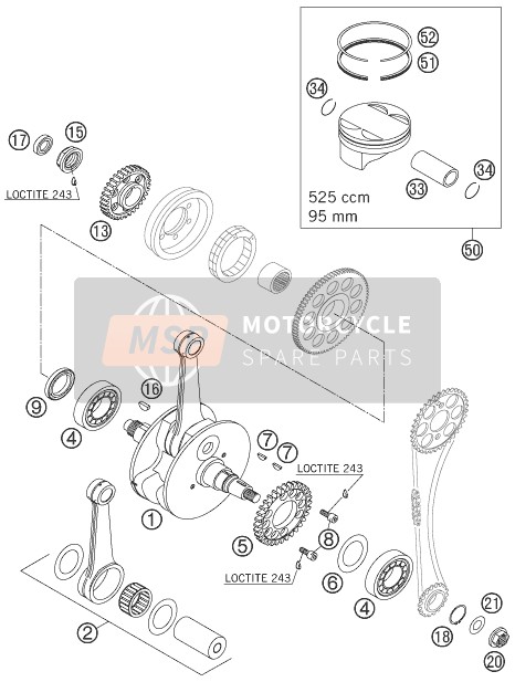 KTM 525 EXC RACING Europe 2006 Cigüeñal, Pistón para un 2006 KTM 525 EXC RACING Europe