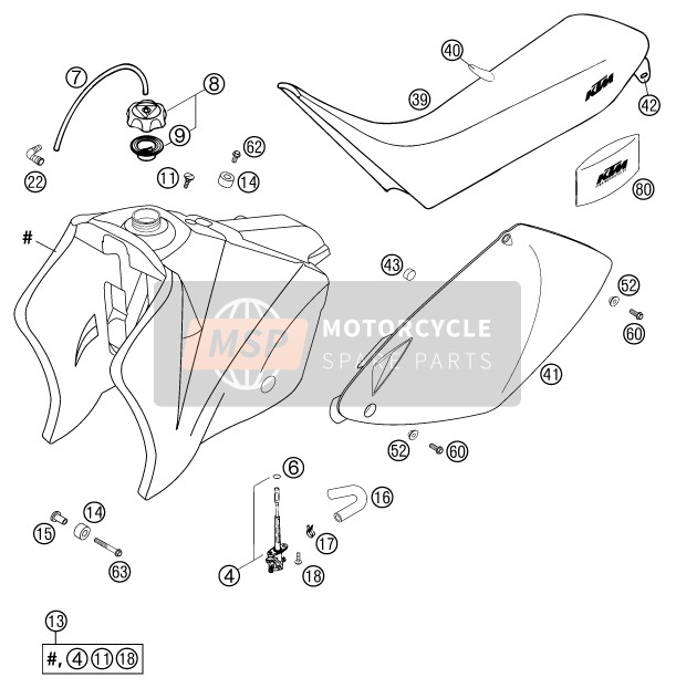 KTM 525 MXC-G RACING USA 2003 Tanque, Asiento para un 2003 KTM 525 MXC-G RACING USA