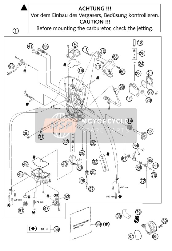 KTM 525 MXC DESERT RACING Europe 2003 Carburettor for a 2003 KTM 525 MXC DESERT RACING Europe