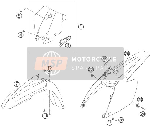 KTM 525 SMR Europe 2005 Maschera, Parafanghi per un 2005 KTM 525 SMR Europe