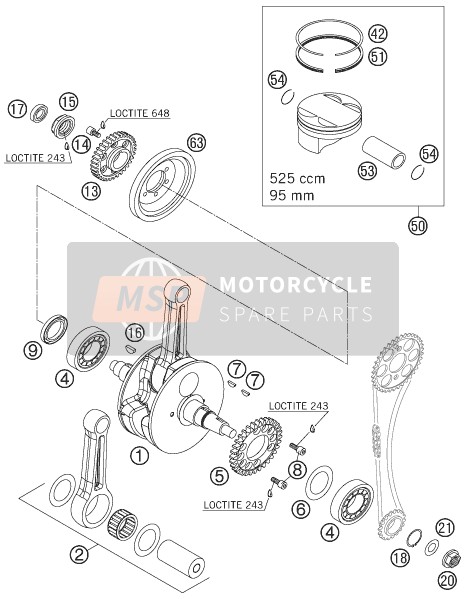 KTM 525 SX Europe 2006 Albero motore, Pistone per un 2006 KTM 525 SX Europe