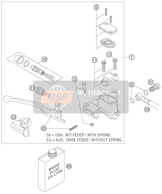 KTM 525 SX Europe 2006 Bremssteuerung vorne für ein 2006 KTM 525 SX Europe