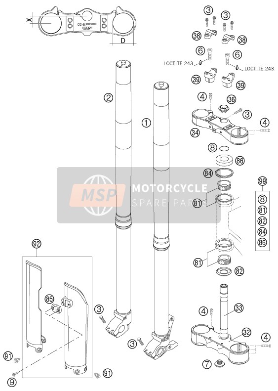 KTM 525 SX Europe 2006 Forcella anteriore, Triplo morsetto per un 2006 KTM 525 SX Europe