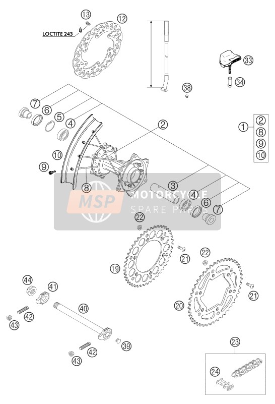 KTM 525 SX RACING Europe 2004 Rueda trasera para un 2004 KTM 525 SX RACING Europe