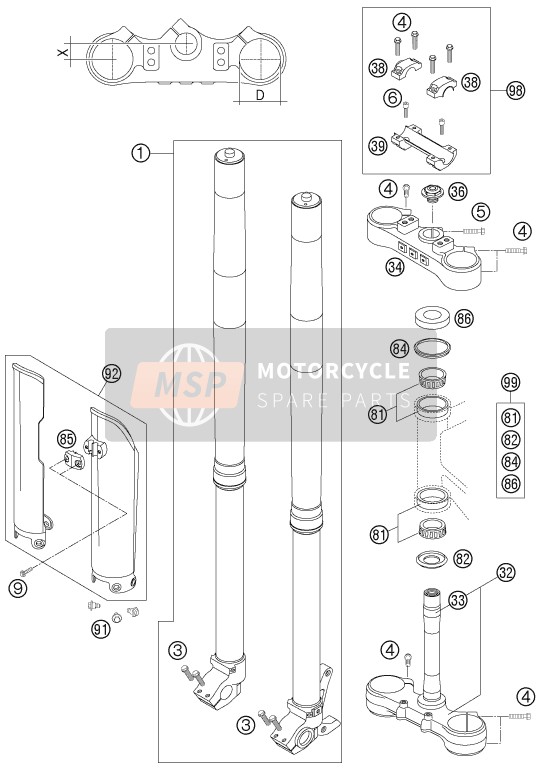 KTM 525 XC-W USA 2007 Voorvork, Kroonplaat set voor een 2007 KTM 525 XC-W USA