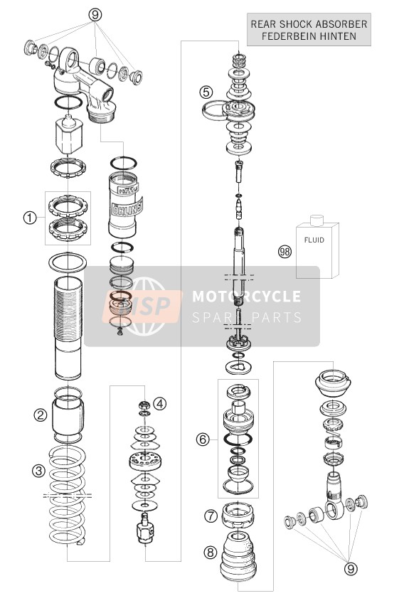 KTM 525 XC ATV Europe 2008 Shock Absorber Disassembled for a 2008 KTM 525 XC ATV Europe