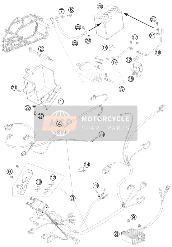 KTM 525 XC ATV Europe 2008 Arnés de cableado para un 2008 KTM 525 XC ATV Europe