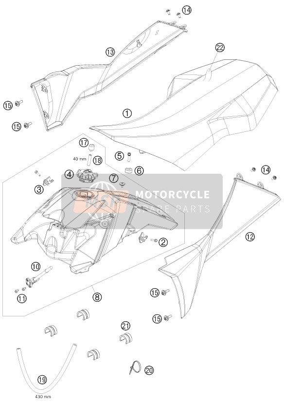 KTM 525 XC ATV Europe 2009 Tank, Seat for a 2009 KTM 525 XC ATV Europe