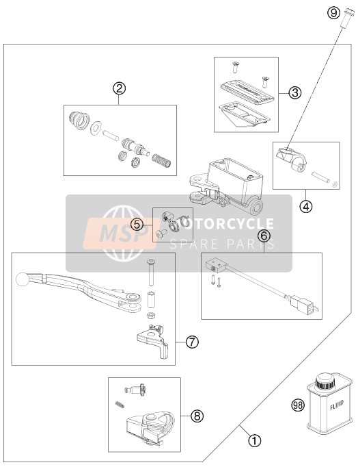 KTM 525 XC ATV Europe 2012 Voorrem aansturing voor een 2012 KTM 525 XC ATV Europe