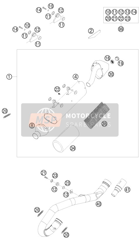 KTM 530 EXC CHAMPION EDIT. USA 2010 Impianto di scarico per un 2010 KTM 530 EXC CHAMPION EDIT. USA