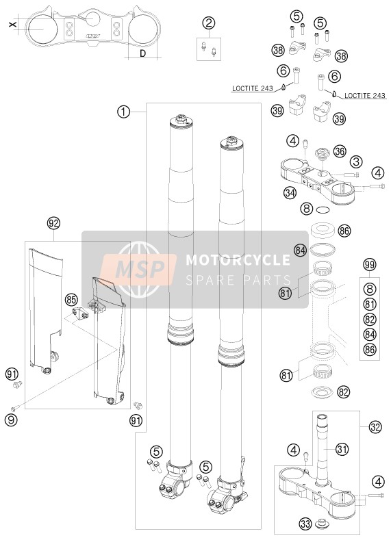 KTM 530 XC-W SIX.DAYS USA 2010 Front Fork, Triple Clamp for a 2010 KTM 530 XC-W SIX.DAYS USA