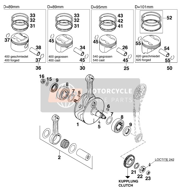 KTM 540 SXC Europe 1998 Cigüeñal, Pistón para un 1998 KTM 540 SXC Europe