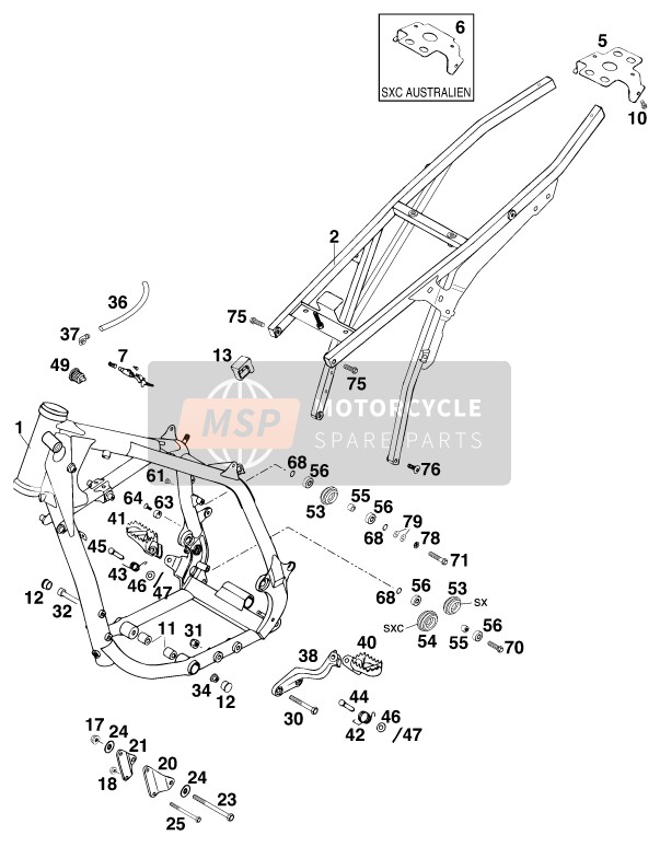 KTM 540 SXC 20kW Europe 1999 Frame for a 1999 KTM 540 SXC 20kW Europe