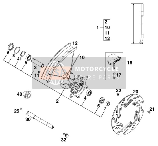 KTM 540 SXC 20kW Europe 1999 Front Wheel for a 1999 KTM 540 SXC 20kW Europe