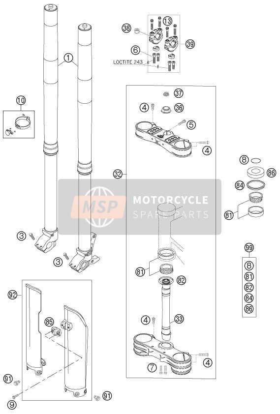 KTM 540 SXS Europe 2006 Tenedor frontal, Abrazadera triple para un 2006 KTM 540 SXS Europe