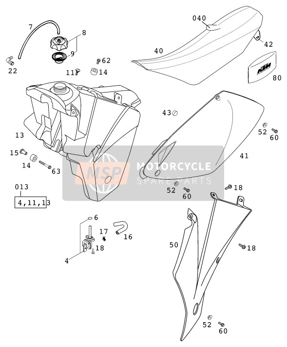 KTM 540 SXS RACING Europe 2001 Réservoir, Siège pour un 2001 KTM 540 SXS RACING Europe