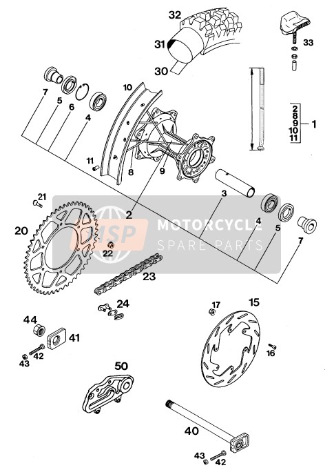 KTM 550 MXC M/O USA 1994 Rueda trasera para un 1994 KTM 550 MXC M/O USA