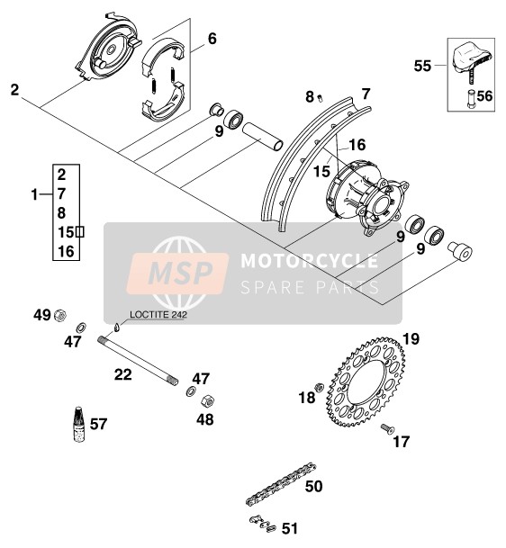 KTM 60 SX Europe 1999 Achterwiel voor een 1999 KTM 60 SX Europe