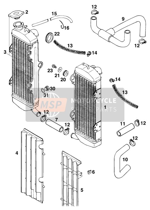 KTM 620 RXC-E USA 1995 Sistema de refrigeración para un 1995 KTM 620 RXC-E USA