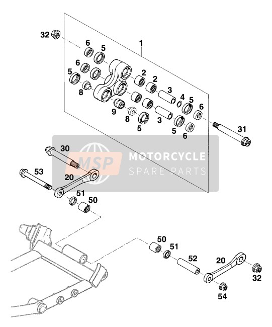 KTM 620 RXC-E USA 1995 Pro Lever-verbinding voor een 1995 KTM 620 RXC-E USA