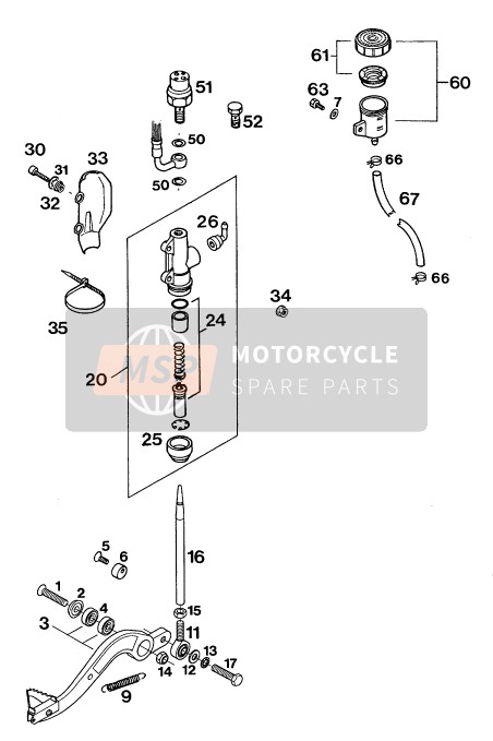 KTM 620 RXC-E USA 1995 Commande de frein arrière pour un 1995 KTM 620 RXC-E USA