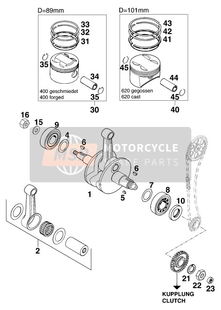 KTM 620 DUKE-E USA 1997 Kurbelwelle-Kolben für ein 1997 KTM 620 DUKE-E USA