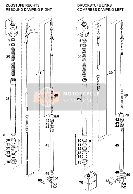 KTM 620 DUKE-E USA 1997 Front Fork Disassembled for a 1997 KTM 620 DUKE-E USA