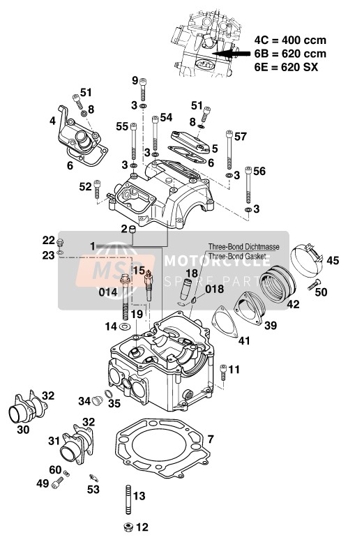 KTM 620 SUP-COMP Europe 1998 Cylinder Head for a 1998 KTM 620 SUP-COMP Europe