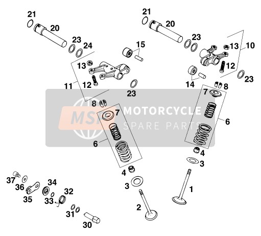 KTM 620 RXC-E USA 1996 Klepaandrijving voor een 1996 KTM 620 RXC-E USA