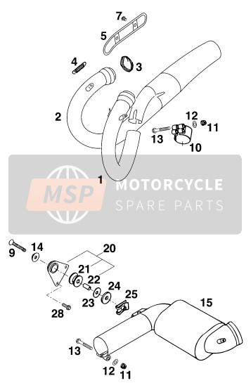 KTM 620 DUKE-E 37KW Europe 1997 Exhaust System for a 1997 KTM 620 DUKE-E 37KW Europe