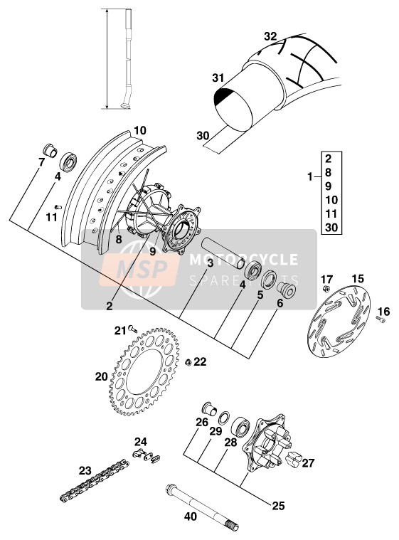 KTM 620 DUKE-E 37KW Europe 1997 Rear Wheel for a 1997 KTM 620 DUKE-E 37KW Europe