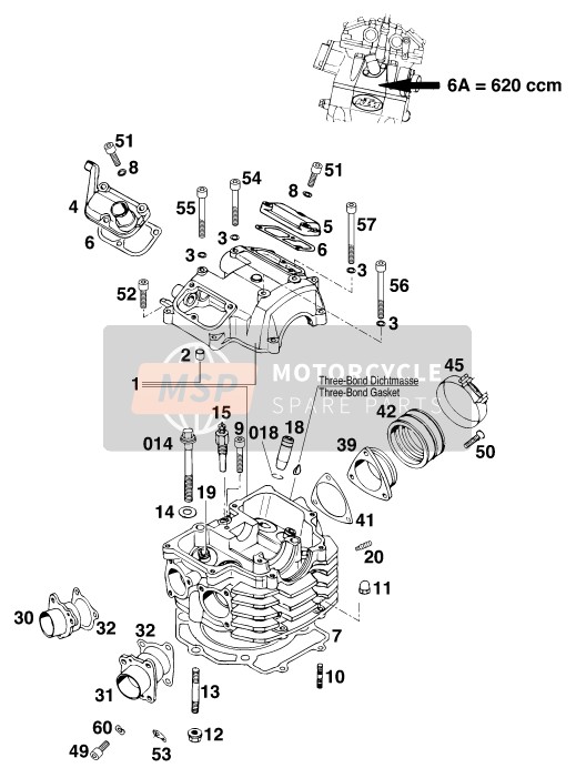 KTM 620 DUKE 37KW Europe 1996 Testata per un 1996 KTM 620 DUKE 37KW Europe