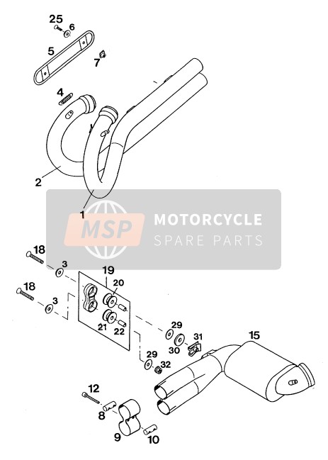 KTM 620 DUKE 37KW Europe 1994 Uitlaatsysteem voor een 1994 KTM 620 DUKE 37KW Europe