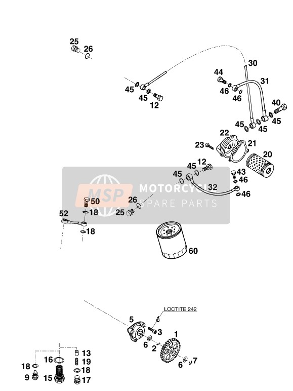 KTM 620 DUKE 37KW Europe 1994 Lubricating System for a 1994 KTM 620 DUKE 37KW Europe