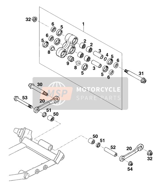 KTM 620 DUKE 37KW Europe 1994 Collegamento Pro Lever per un 1994 KTM 620 DUKE 37KW Europe