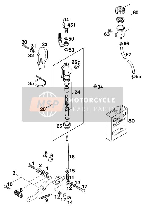 KTM 620 DUKE 37KW Europe 1994 Achterrem aansturing voor een 1994 KTM 620 DUKE 37KW Europe