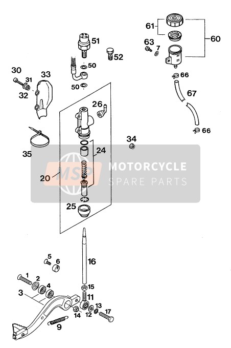 KTM 620 E-XC 20KW/20lt Europe 1994 Rear Brake Control for a 1994 KTM 620 E-XC 20KW/20lt Europe