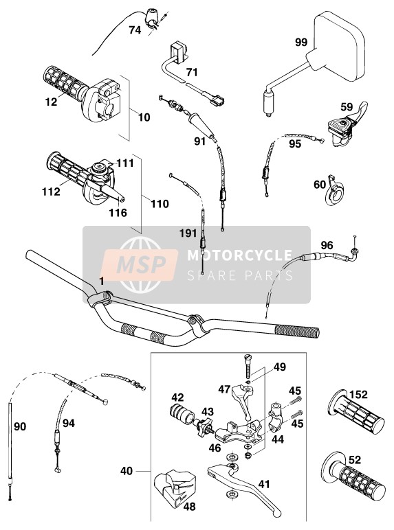 KTM 620 E-XC DAKAR 20KW/20lt Europe 1995 Handlebar, Controls for a 1995 KTM 620 E-XC DAKAR 20KW/20lt Europe