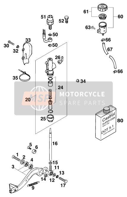 KTM 620 E-XC DAKAR 20KW/20lt Europe 1995 Rear Brake Control for a 1995 KTM 620 E-XC DAKAR 20KW/20lt Europe