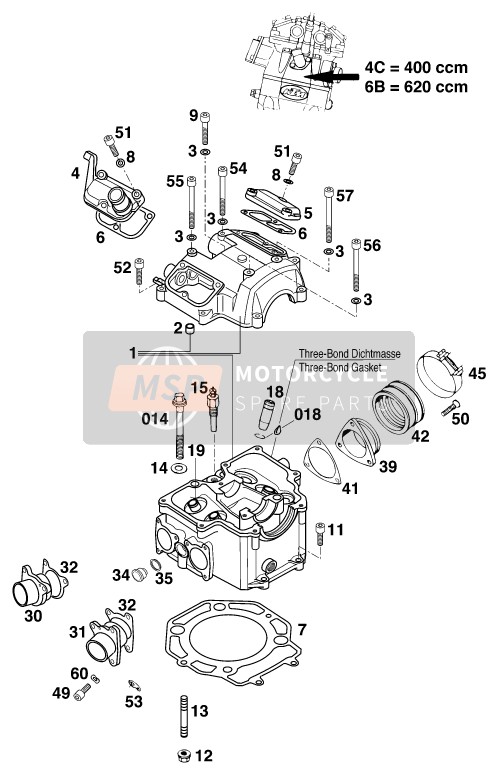 KTM 620 EGS-E 35KW 11LT BLAU Europe 1997 Zylinderkopf für ein 1997 KTM 620 EGS-E 35KW 11LT BLAU Europe