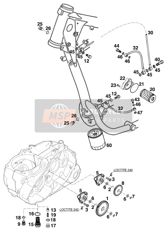 KTM 620 EGS-E 35KW 11LT BLAU Europe 1997 Système de lubrification pour un 1997 KTM 620 EGS-E 35KW 11LT BLAU Europe