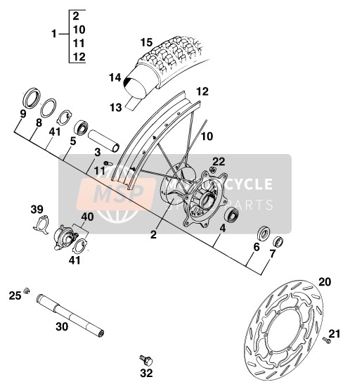 KTM 620 EGS-E 37KW 11LT ORANGE Europe 1997 Front Wheel for a 1997 KTM 620 EGS-E 37KW 11LT ORANGE Europe