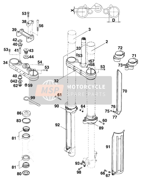 KTM 620 EGS-E 37KW 20LT ROT Europe 1997 Front Fork, Triple Clamp for a 1997 KTM 620 EGS-E 37KW 20LT ROT Europe