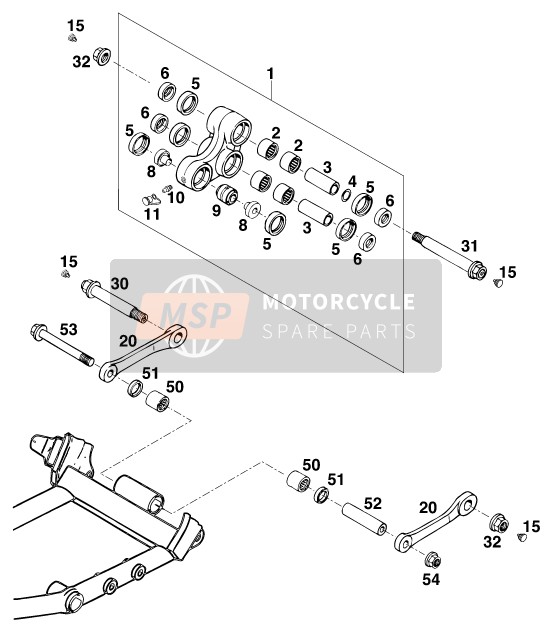 KTM 620 EGS WP 20KW Australia 1996 Pro Lever-verbinding voor een 1996 KTM 620 EGS WP 20KW Australia