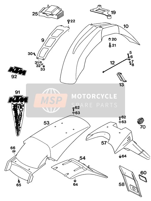 KTM 620 EGS WP 37KW 20LT Europe 1994 Masque, Ailes pour un 1994 KTM 620 EGS WP 37KW 20LT Europe